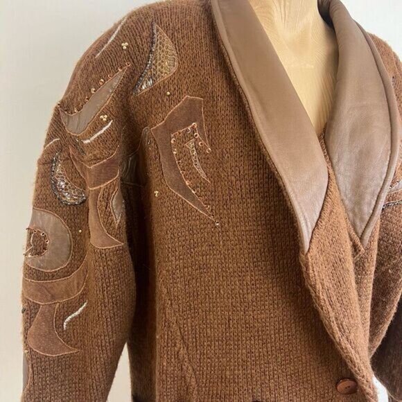 Vintage Magnolia Women’s Medium Chocolate Brown Mohair Leather Bomber Jacket Fal - Picture 7 of 15